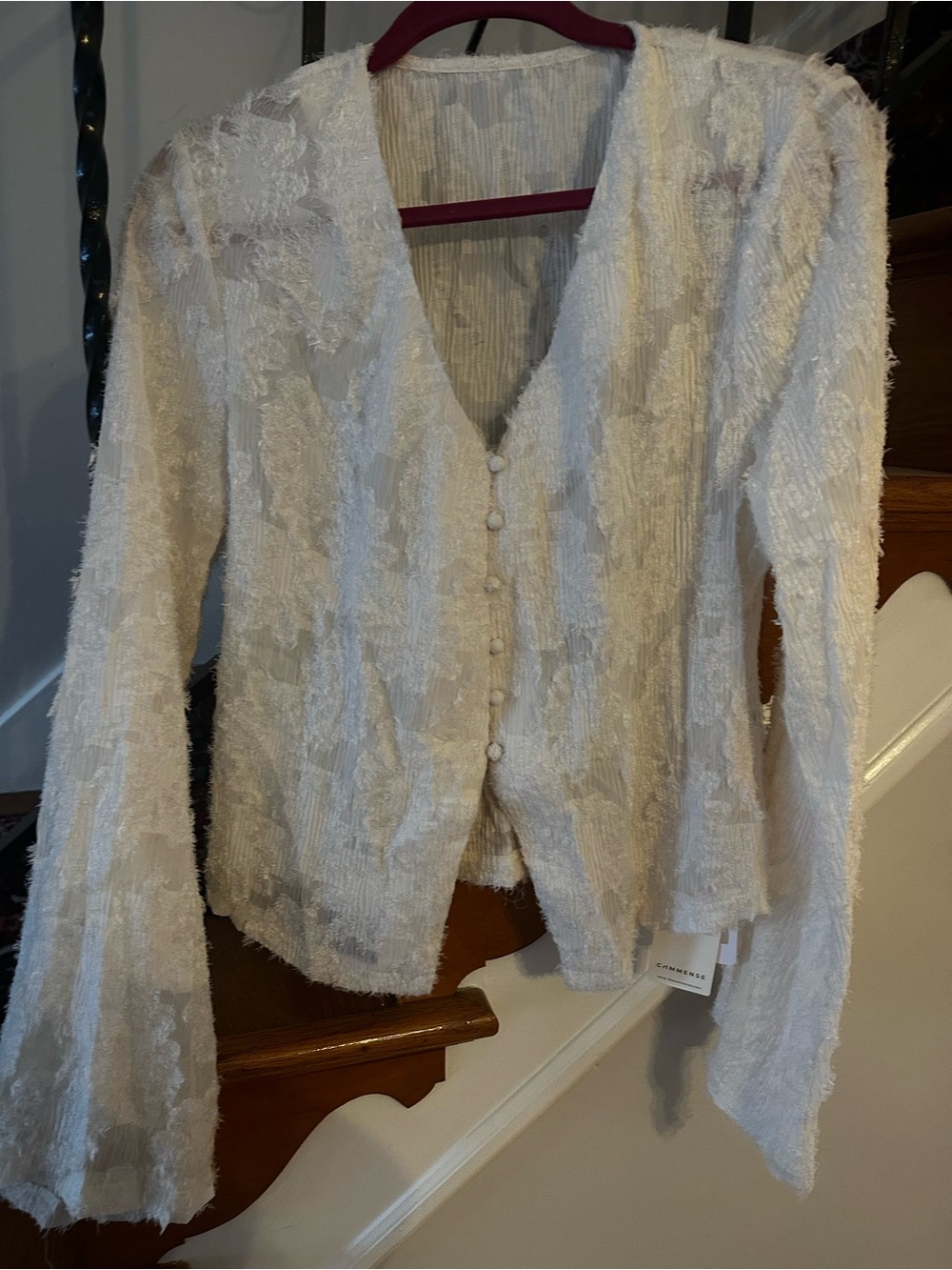 Commense White Textured Button-Front Top - Picture 3 of 6